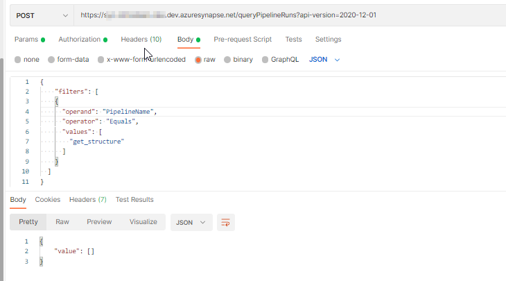 queryPipelineRuns REST query for Azure Synapse workspaces doesn't work ...