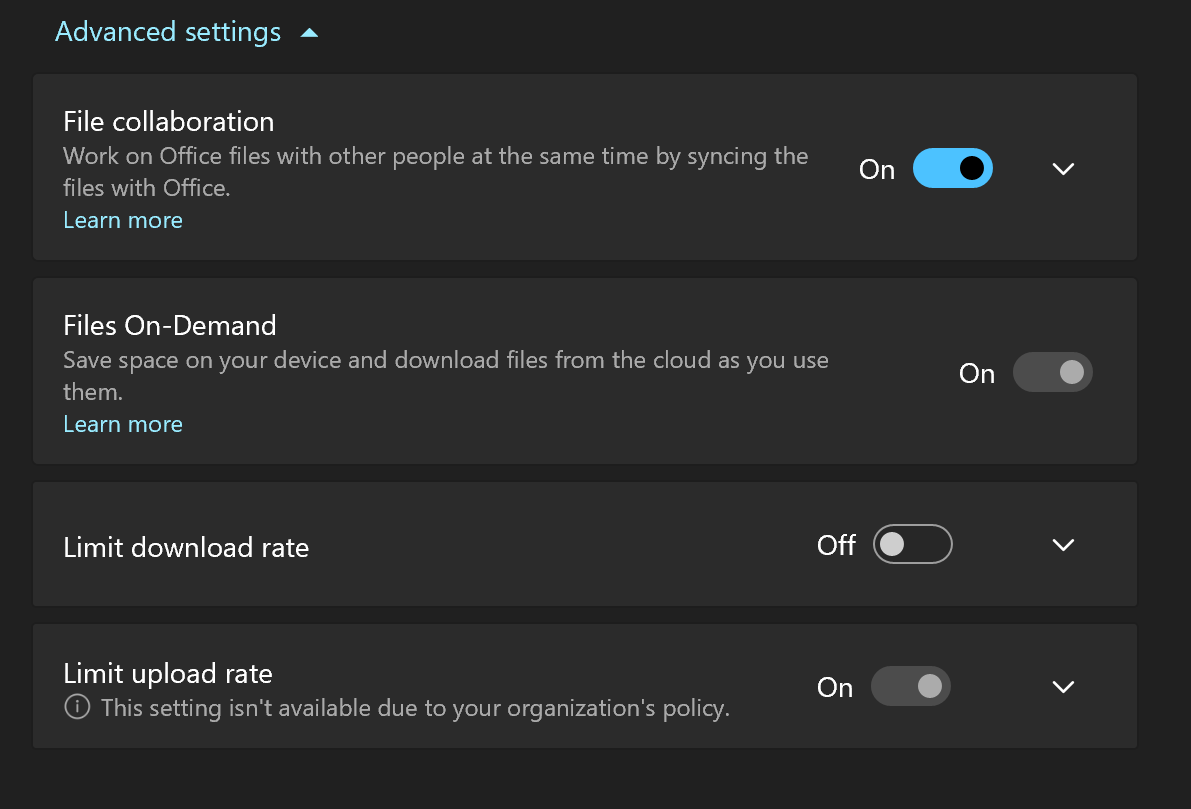 OneDrive settings don't show the 