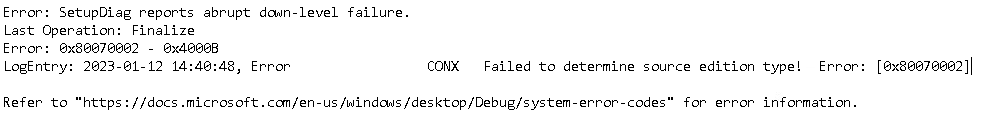 Windows 10 Upgrade fails with "Failed to determine source edition type ...