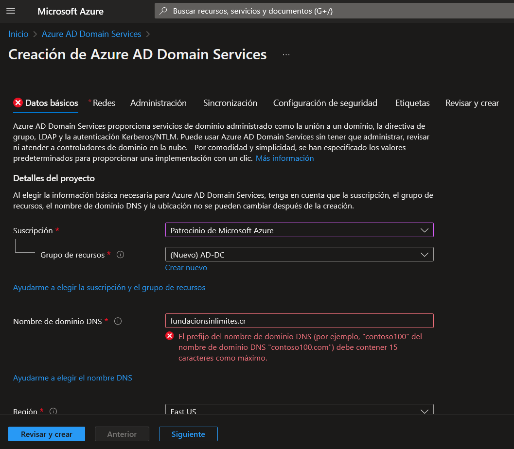 Unable to use domain name when creating a Azure AD Domain Services ...