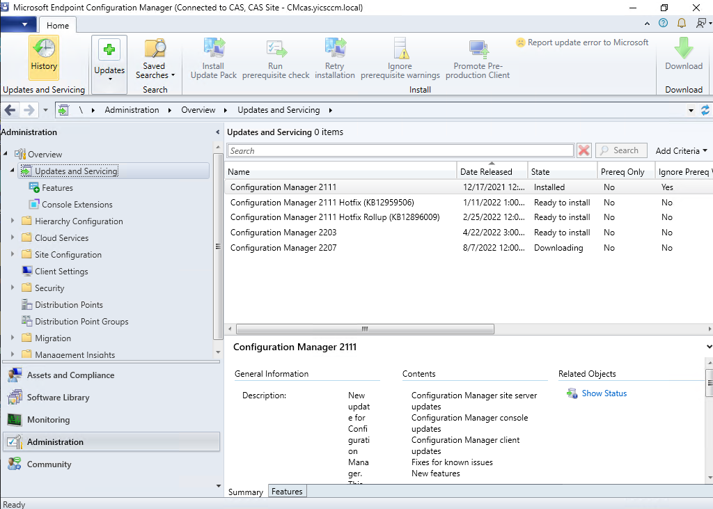 Config Manager 2203 console not displaying udpate to 2207 - Microsoft Q&A