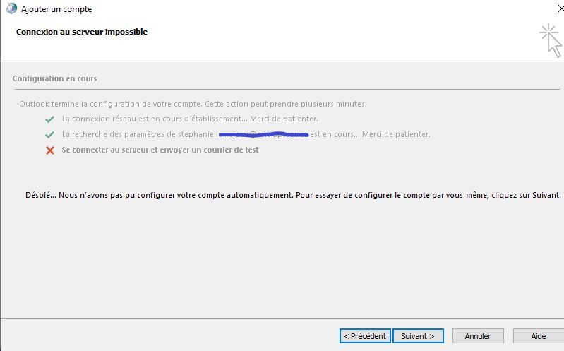connexion impossible boite mail outlook