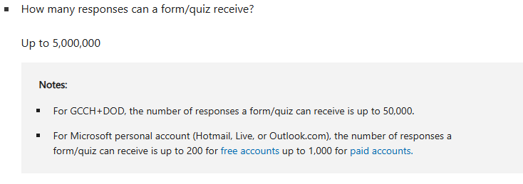 Survey question limits - Microsoft Q&A