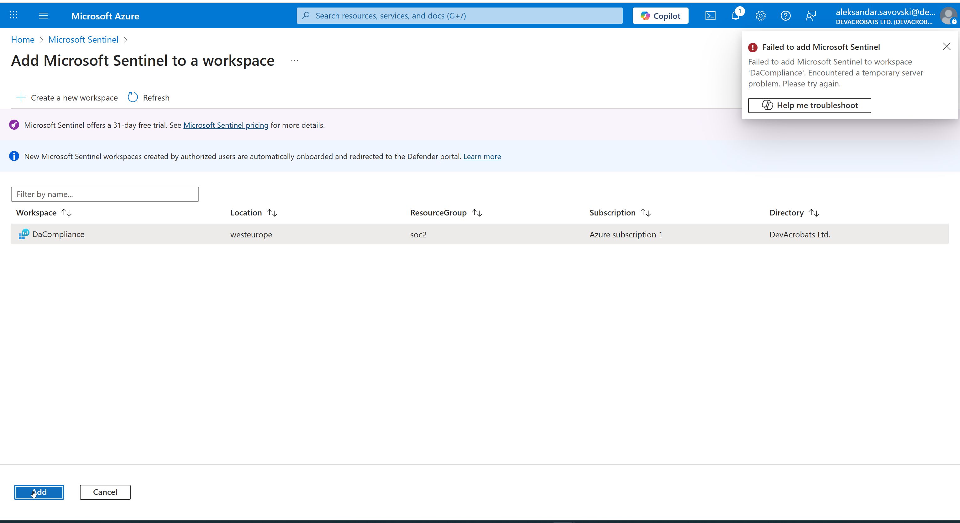 Sentinel-Failure-to-Add