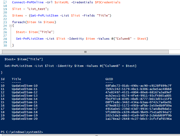 Copy column A to column B from the same SPO list using SPO PowerShell ...