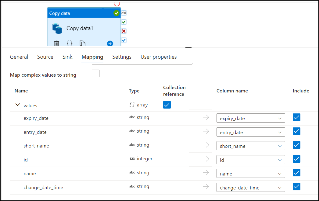 Azure Data Factory Copy activity swaps values from Rest API JSON into ...