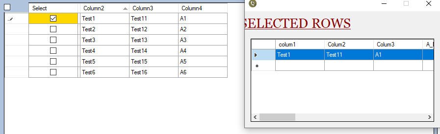 How to transfer selected row s in dgv1 of Form1 to dgv2 of Form2