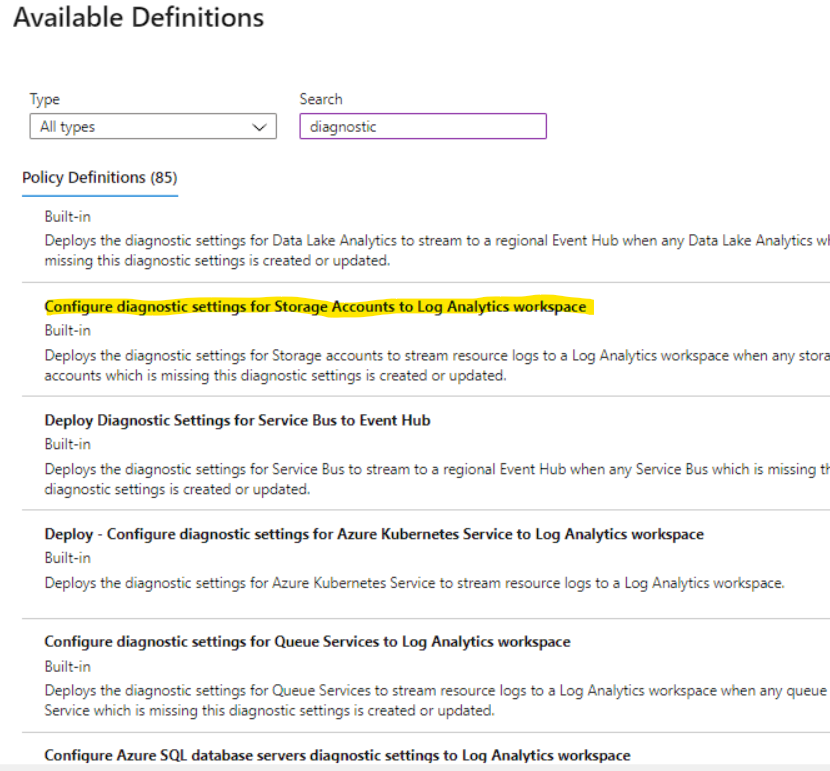 Azure Policy - Configure diagnostic settings for Blob Services to Log ...