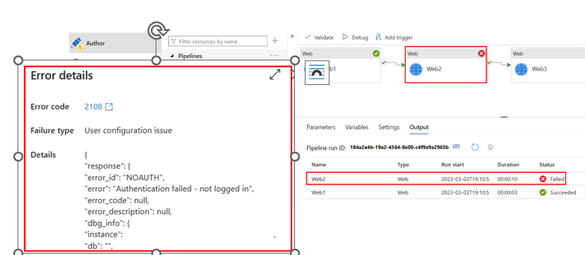 Web Activity gives Error Code 2108....but same API call works fine in ...