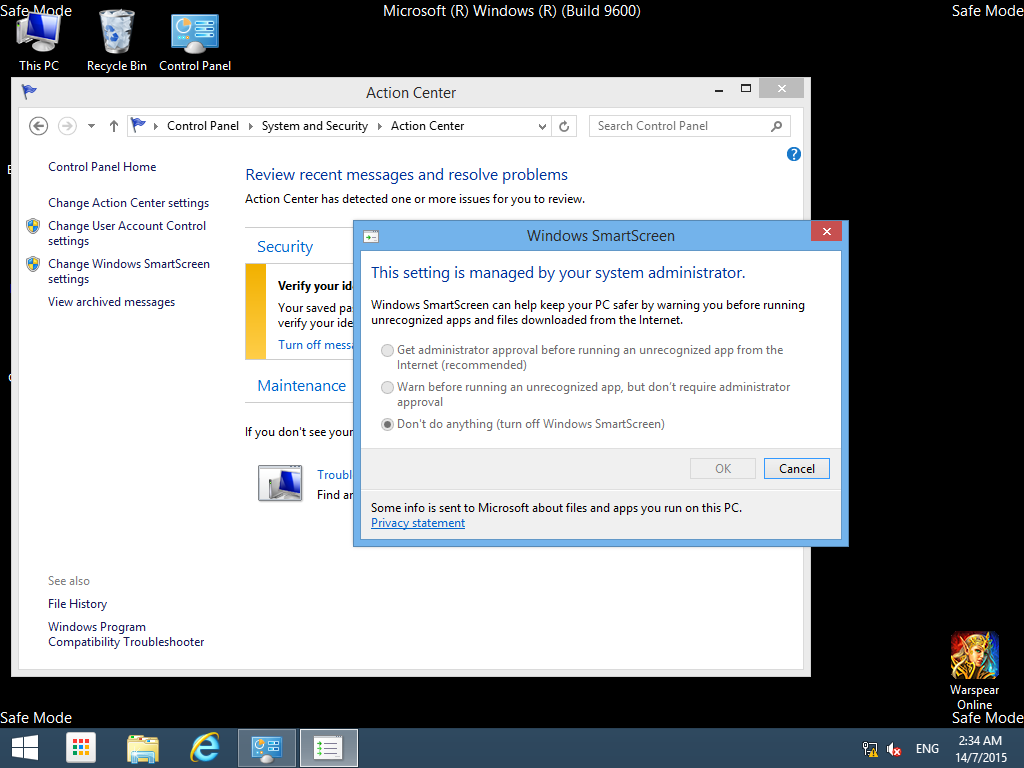Can't turn on the Windows SmartScreen - Microsoft Q&A