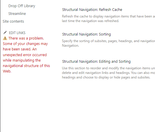 Unable to update or remove left navigation in SharePoint Online Team ...