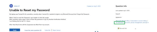 Unable to Reset my Password - Microsoft Q&A