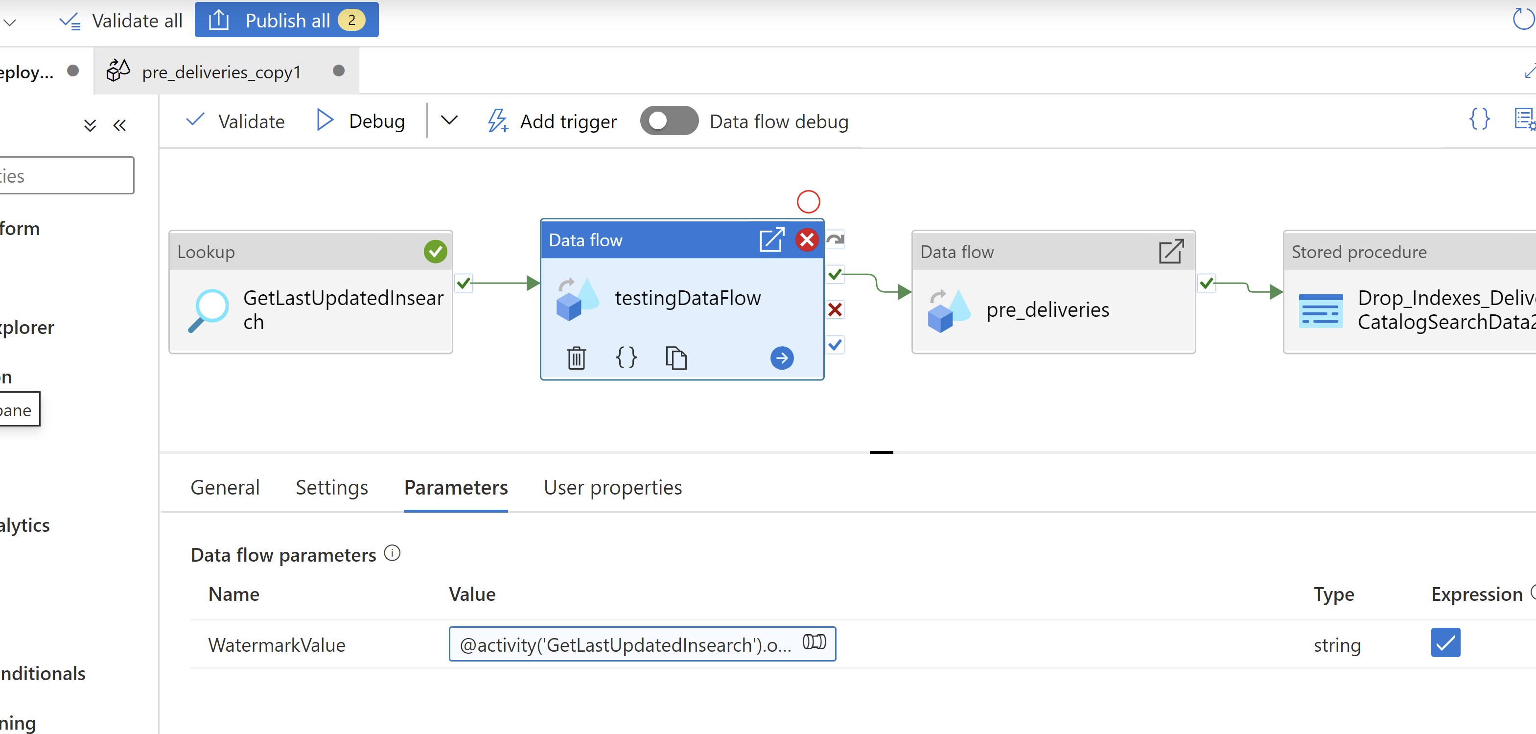 Pass result from look up activity in a Azure data pipeline to dataflow ...