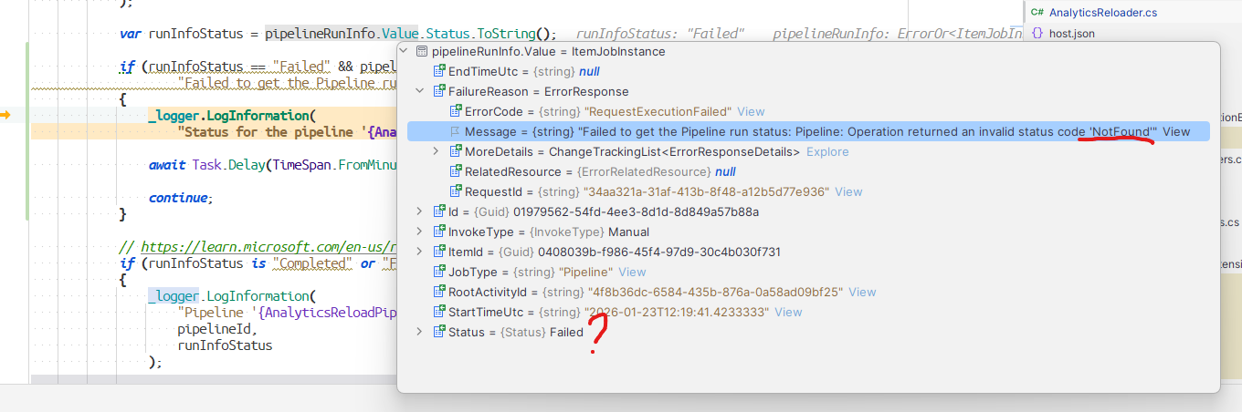 Incorrect Fabric pipeline status from the API - Microsoft Q&A