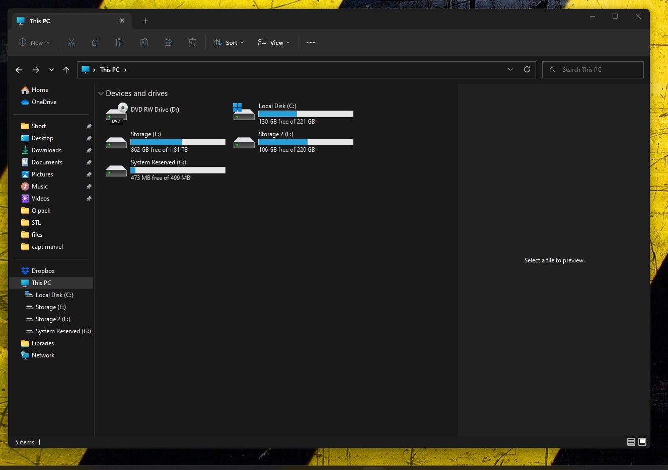 My PC view no folders panel above drives - Microsoft Q&A