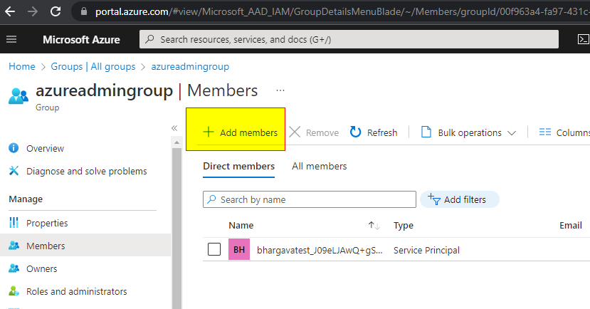 I am unable to add Service Principle as a Member in a Service Group ...