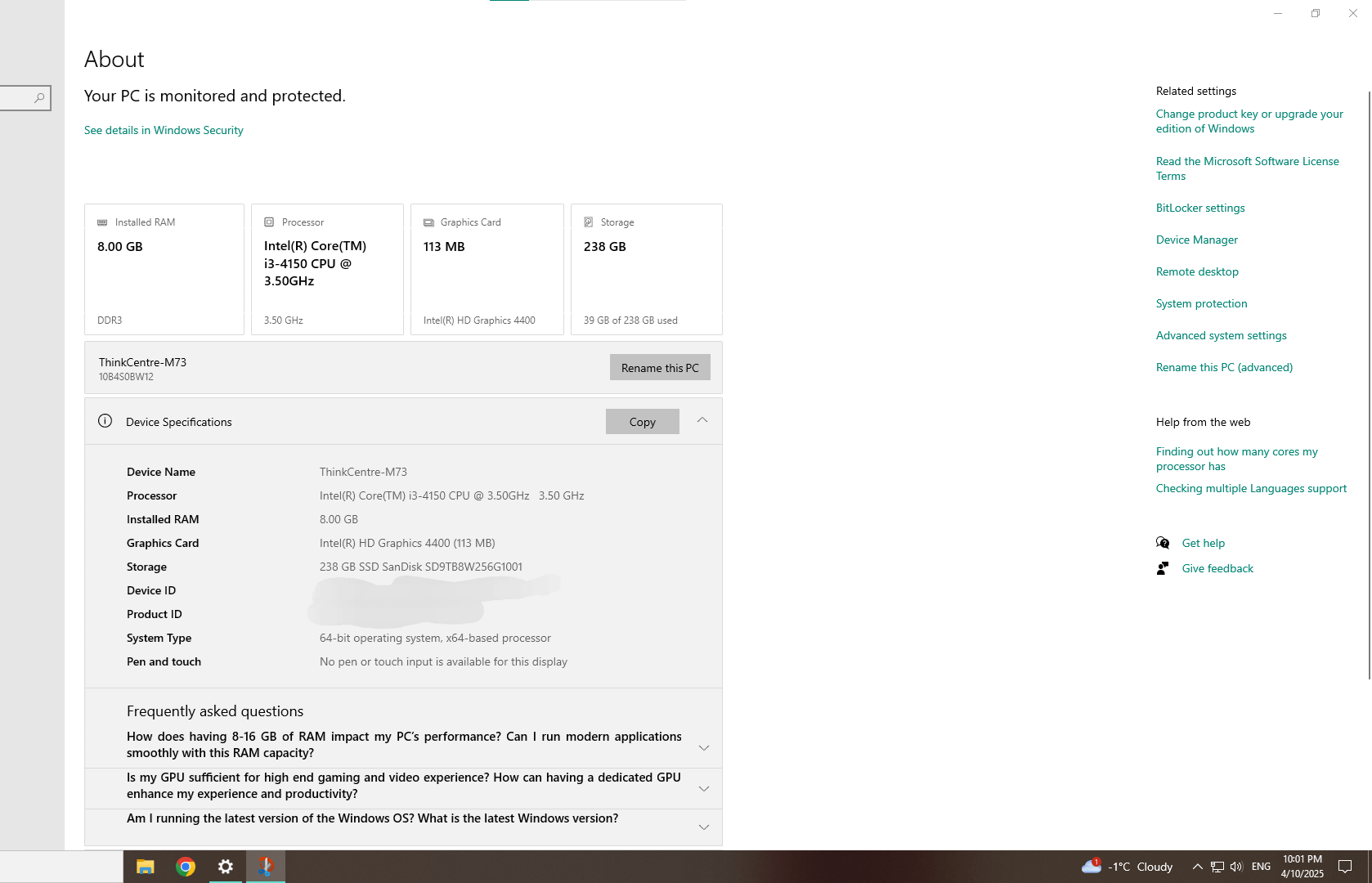 Something weird happened in Windows 10 Settings app, About section ...