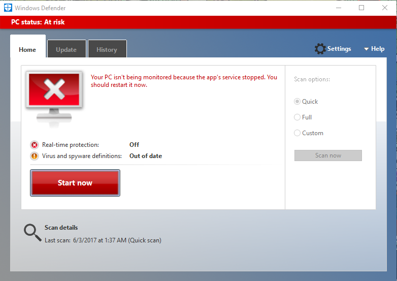 Windows Defender stopped working suddenly - Microsoft Q&A