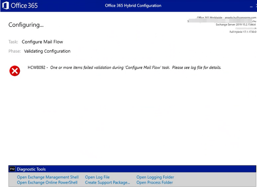 HCW8092 One or more items failed validation during