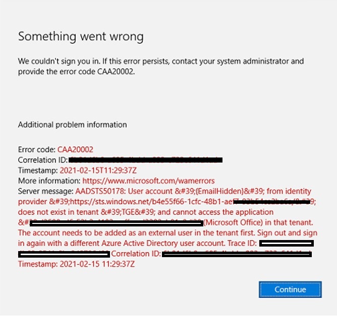 When opening certain Excel files, getting Error Code: CAA20002 ...