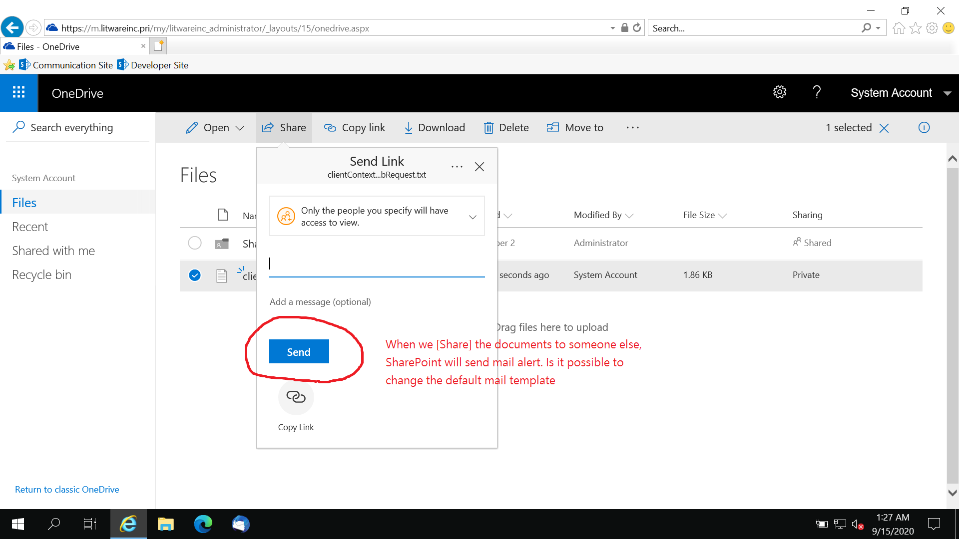 Regarding SharePoint 2019 mail template of {SHARE} feature - Microsoft Q&A