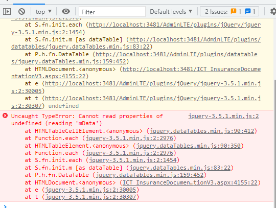 How to fix this  Uncaught TypeError: Cannot read properties of undefined ( reading 'mData')  - Microsoft Q&A