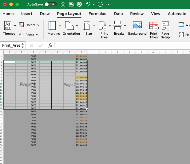MS Office 2021, Excel, using mouse, cannot adjust print area in page ...