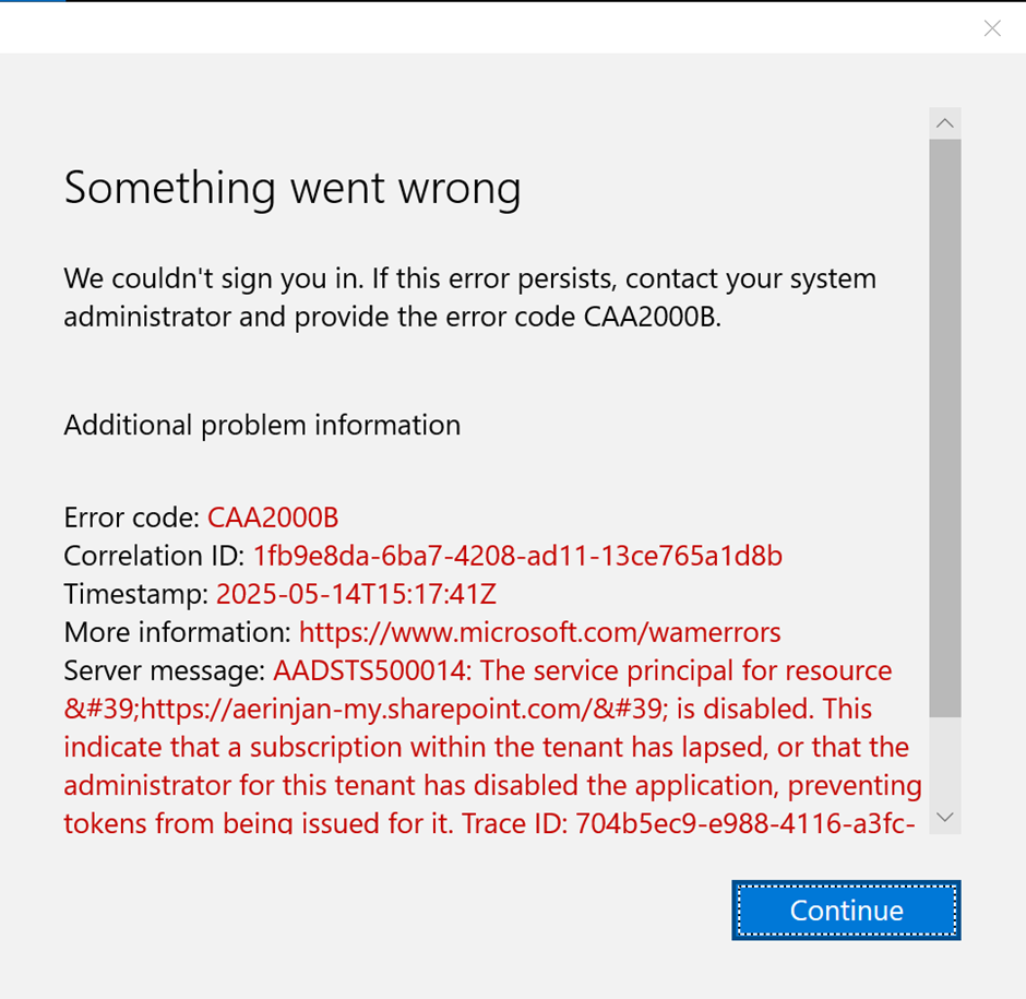 I am getting the following error when trying to log in, I am the ...