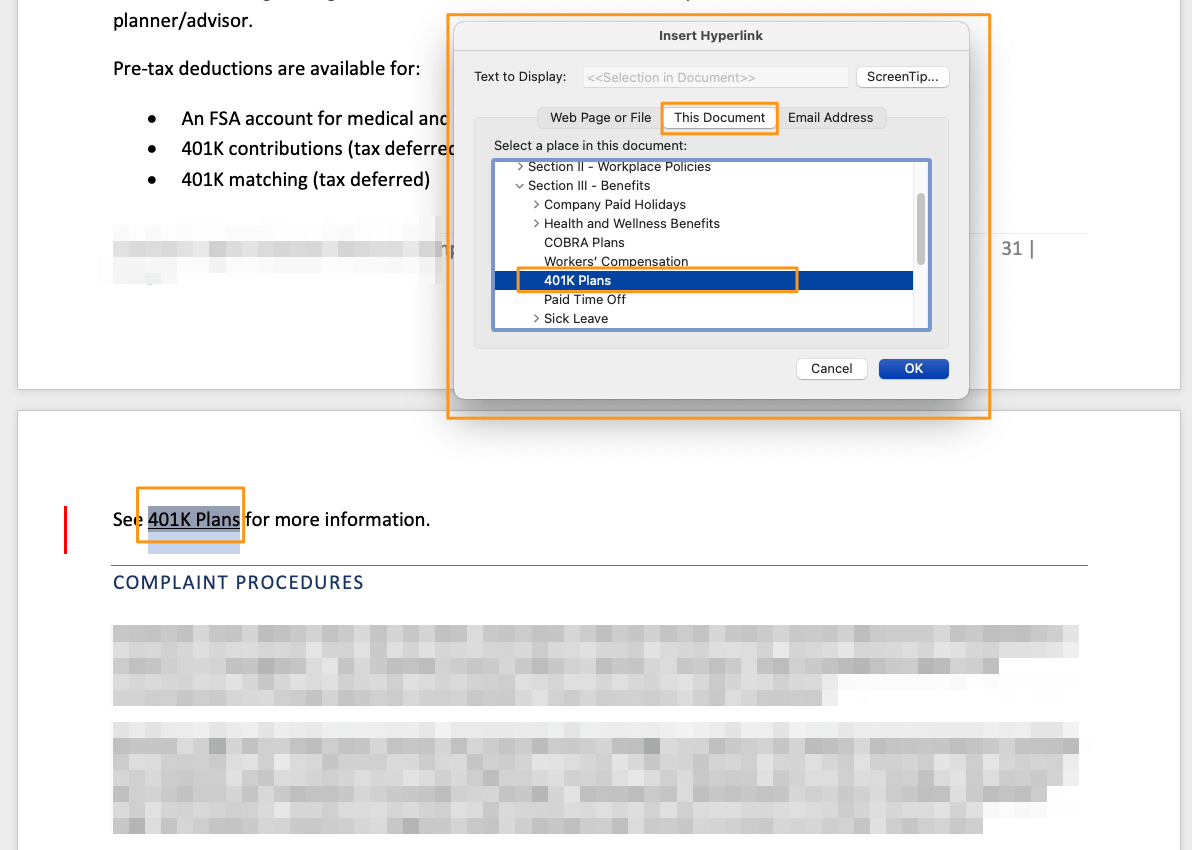 I'm adding a hyperlink to a place in a Word document and end up with ...