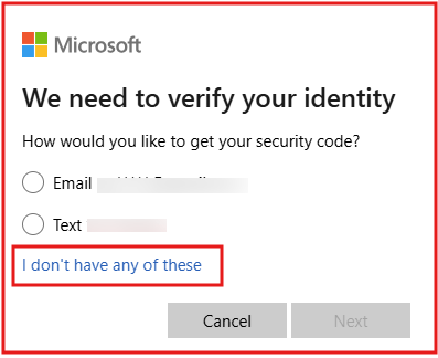 Locked out of account - error message 'try another verification method ...