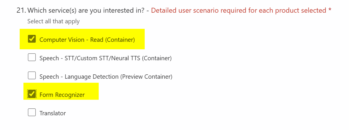 Can one Azure AI services application approval cover multiple docker ...