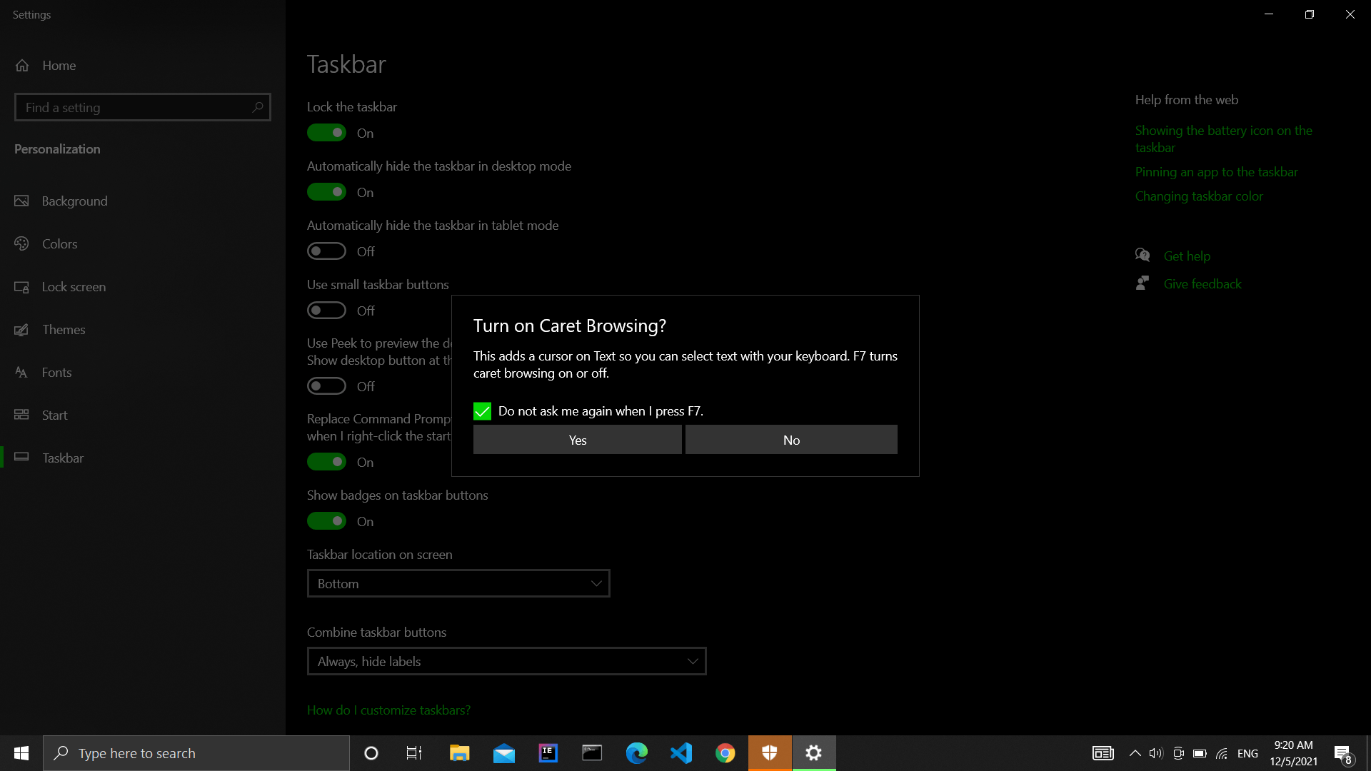 Turn on caret browsing? Annoying popup appears everywhere - Microsoft Q&A
