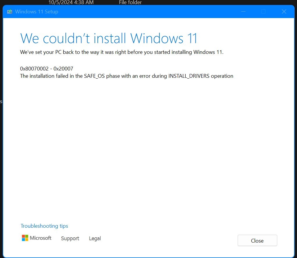 Can't install Windows 11 Pro x64 Upgrade Error Message. - Microsoft Q&A