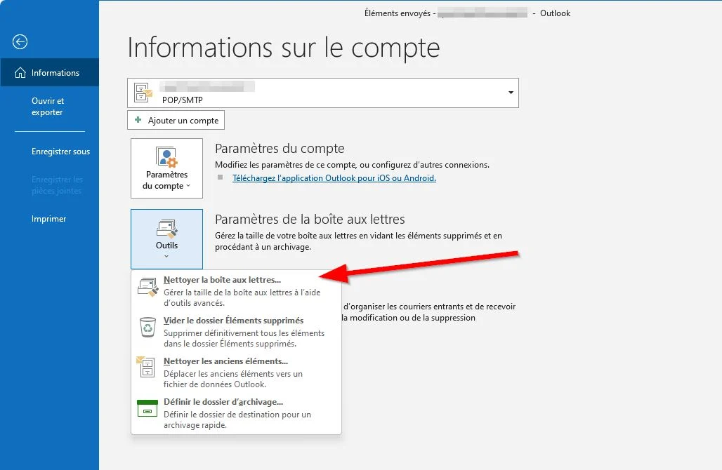 Nettoyer la boîte aux lettres Outlook