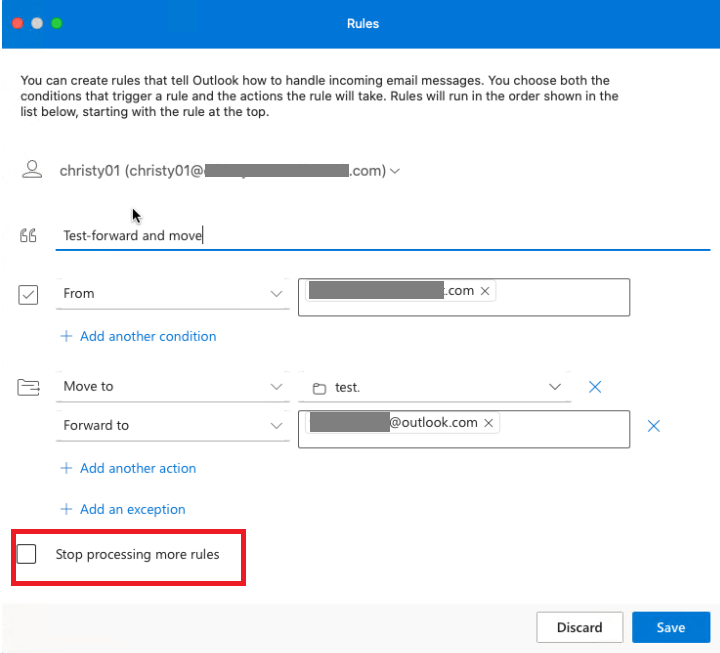 Email forwarding in Rules on New Outlook on IMac Monterey for Microsoft ...