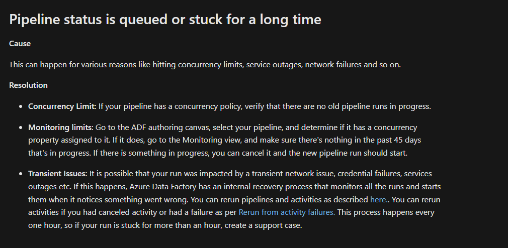 Azure Data Factory pipeline stuck in queued status until forever ...