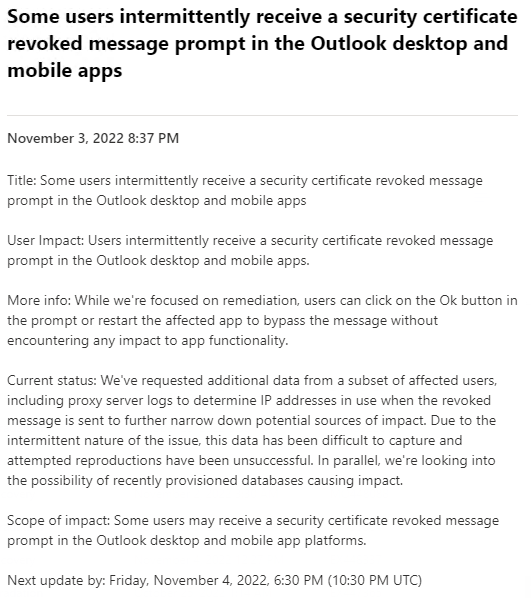 security certificate revoked outlook office365 com Microsoft Q A