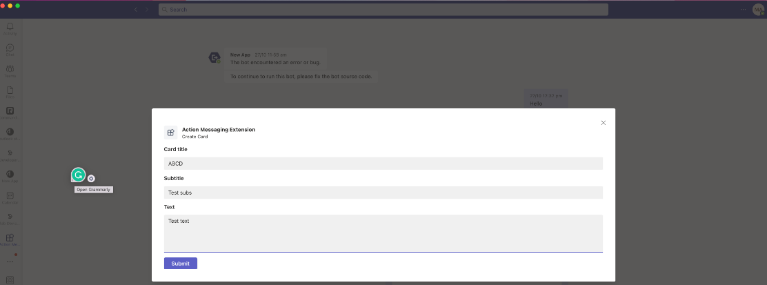 Message extension action in MS Teams Desktop App - Microsoft Q&A