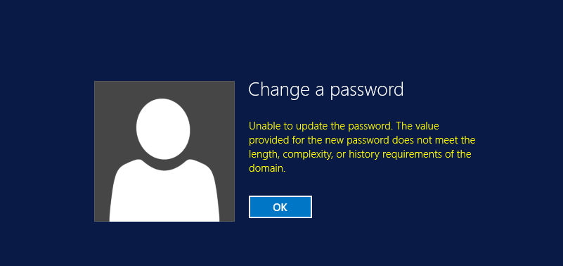 cannot change password windows 10 complexity