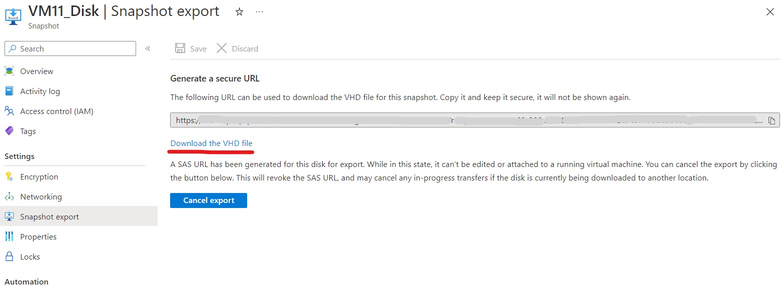 Cannot export disk snapshot - Microsoft Q&A