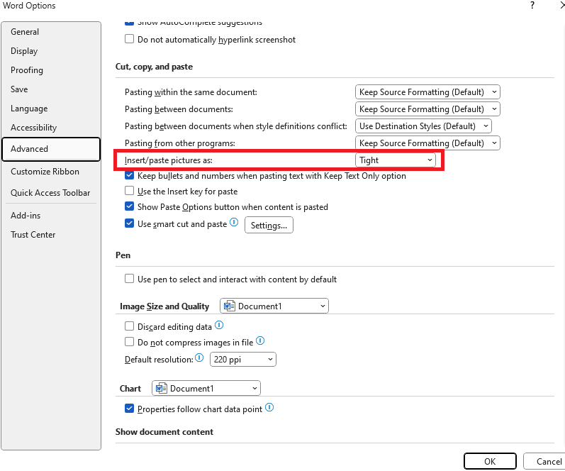 Default for text wrapping won't apply even after changing it in ...