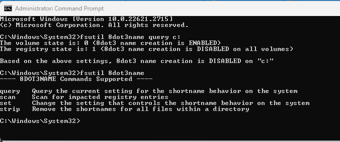 How to set 8dot3name with fsutil when 