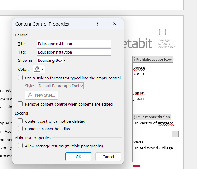 Content control is wider than table cell. How do I prevent this ...