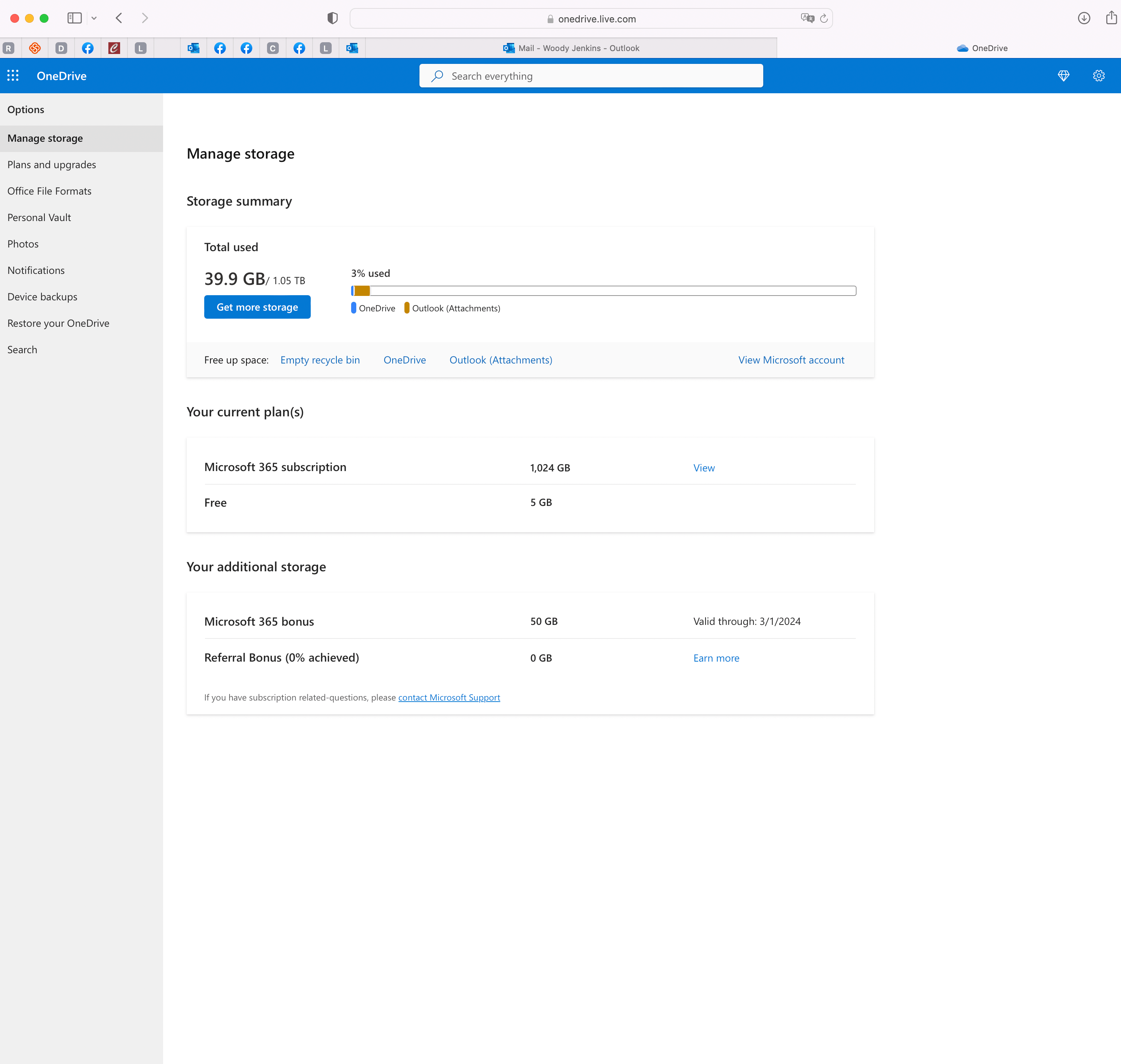How can my hotmail account access the 1 T of storage I am paying for ...