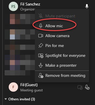 Allow Mic is missing as an option during a Meeting - Microsoft Q&A