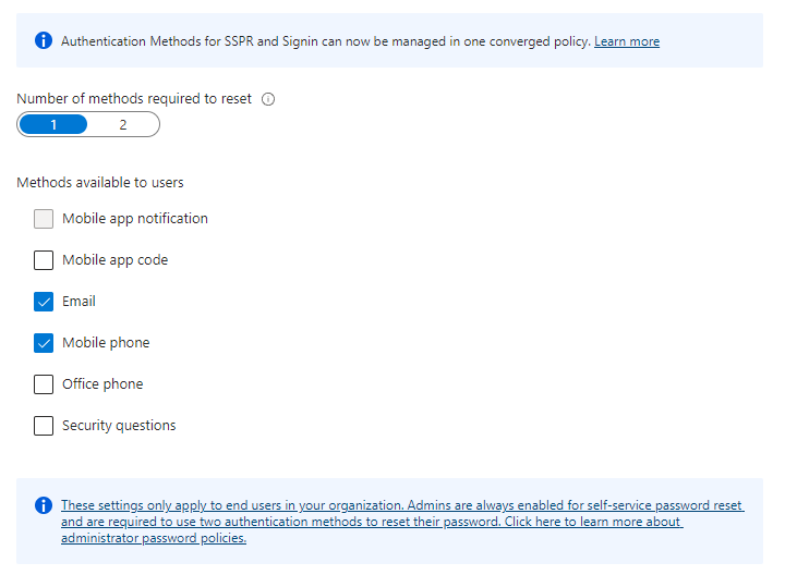 microsoft self service password reset security questions