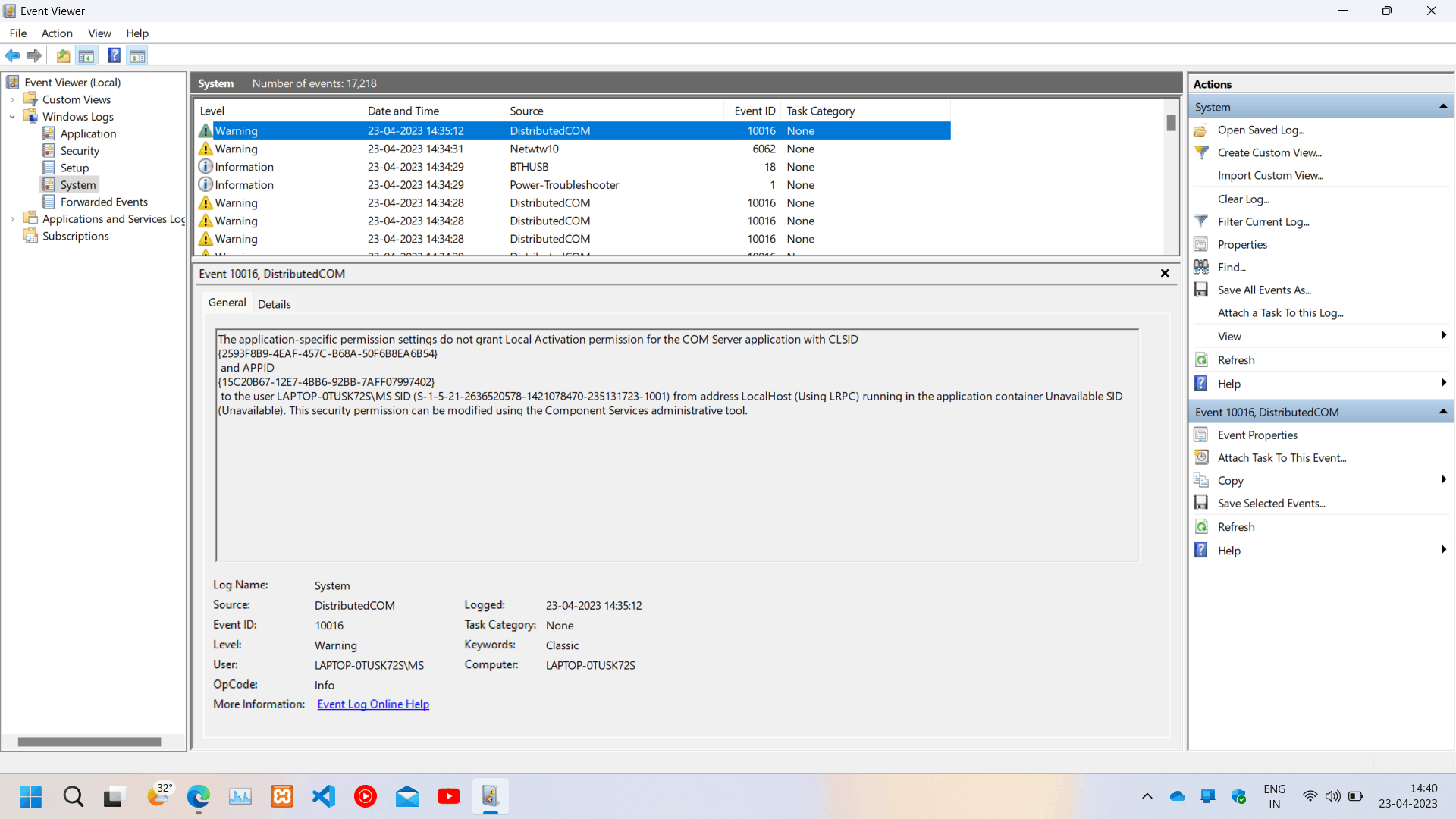 getting warnings and errors in event viewer - Microsoft Q&A