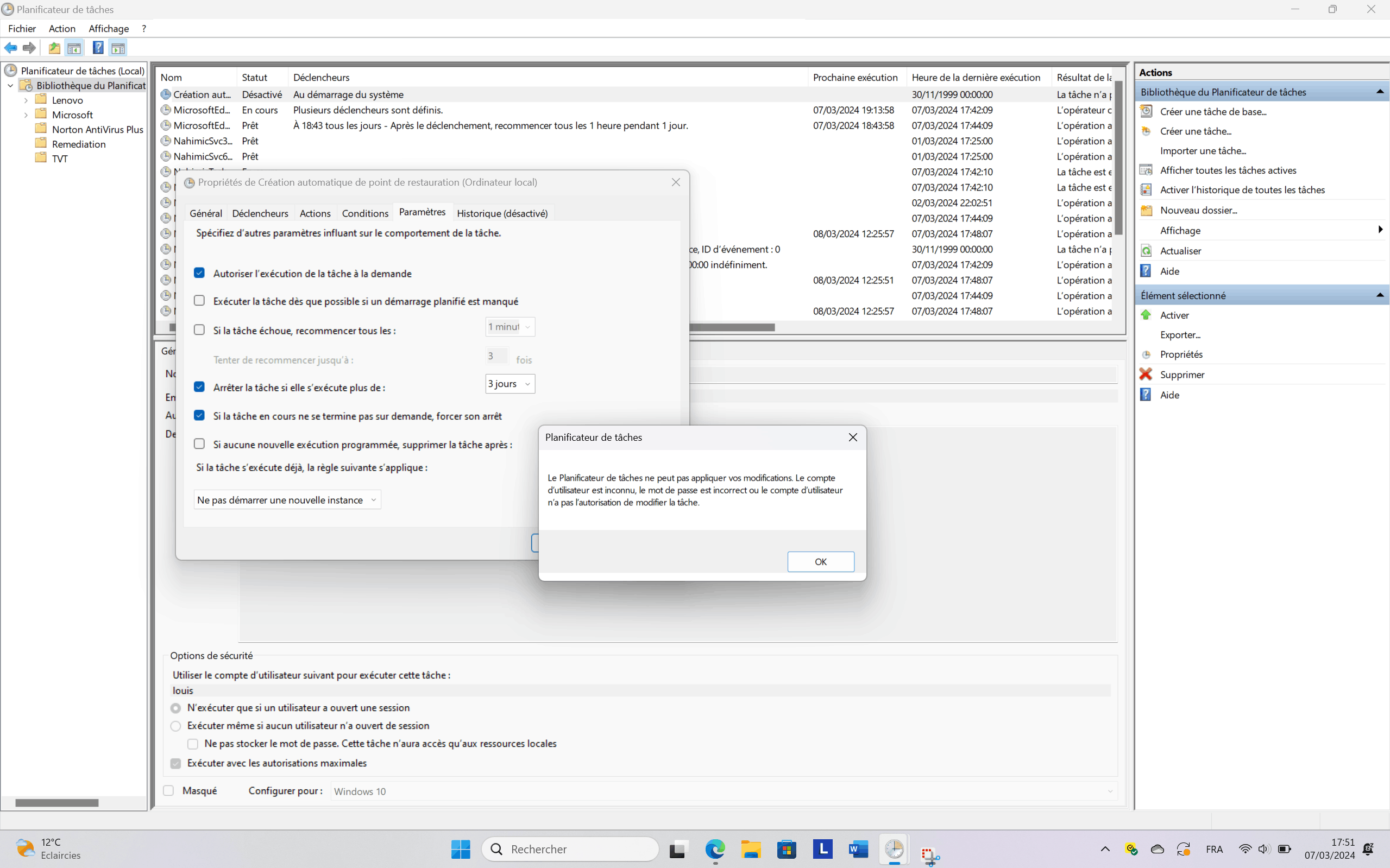 Création automatique point de restauration - Microsoft Q&A