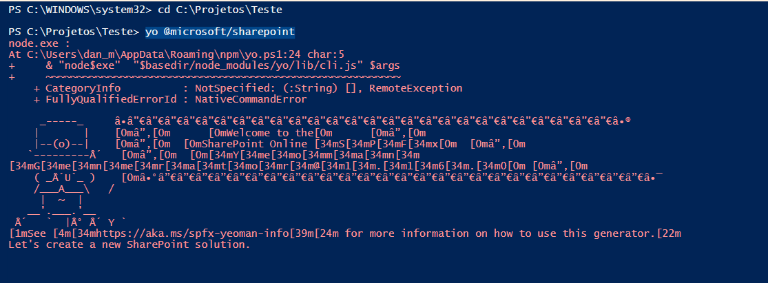 Trying to generate a new (or add new webpart to solution) solution with ...