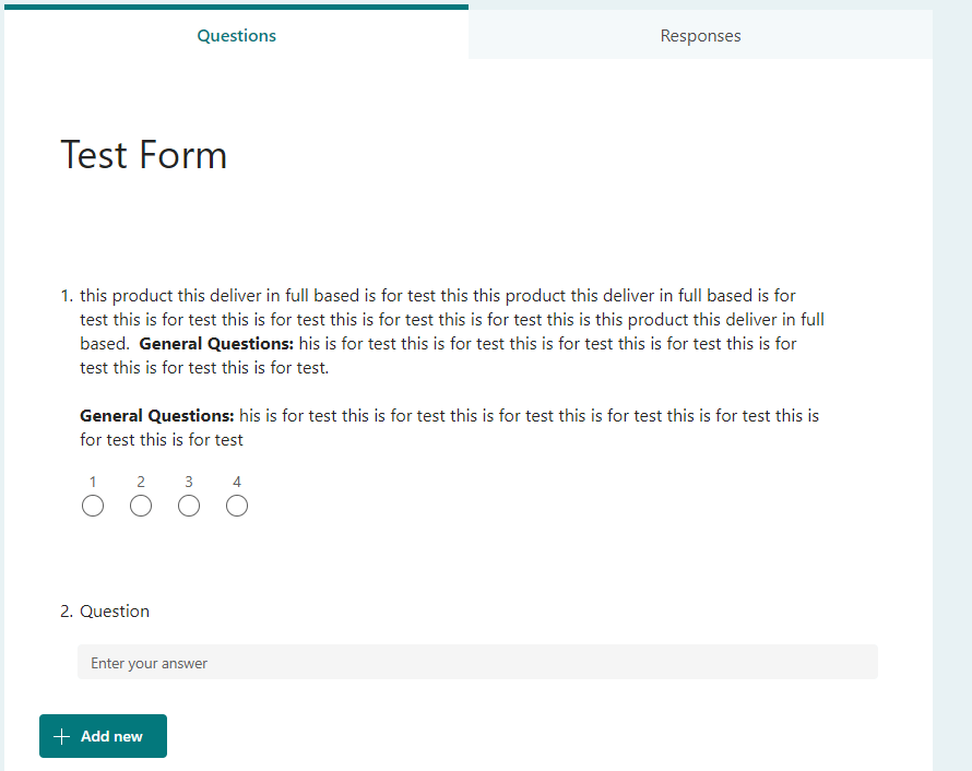 Alignment in Texts in Rating Section - Microsoft Form - Microsoft Q&A